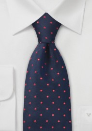 Blue Red Polka Dot Silk Tie