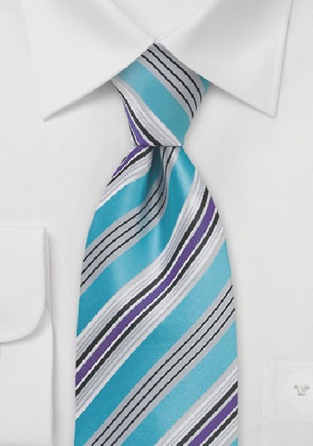 Modern Striped Tie in Pool Blue