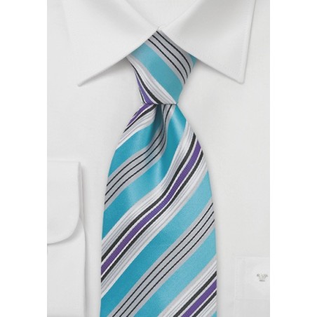 Modern Striped Tie in Pool Blue