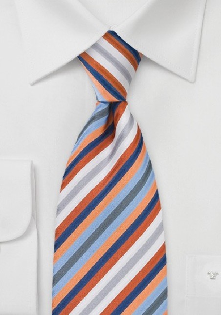Striped Tie in Orange, Blue, White