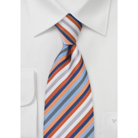 Striped Tie in Orange, Blue, White