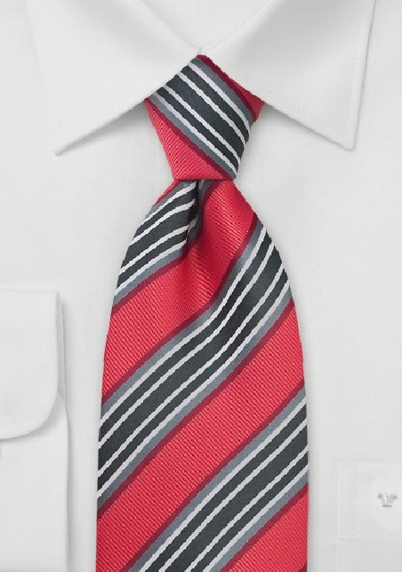 Coral Red and Gray Striped Tie