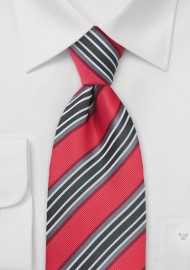 Coral Red and Gray Striped Tie