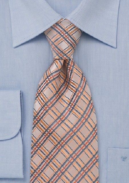 Peach Orange Checkered Tie