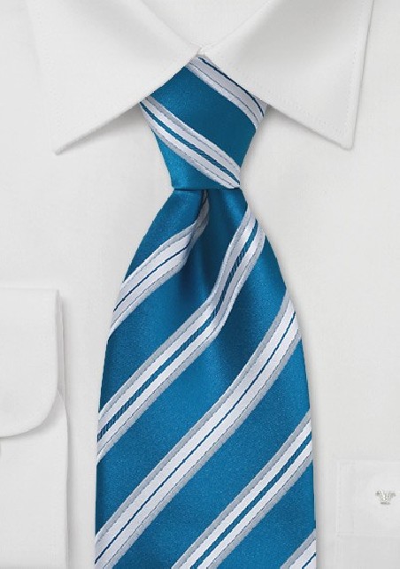 Bright Teal Blue Striped Tie