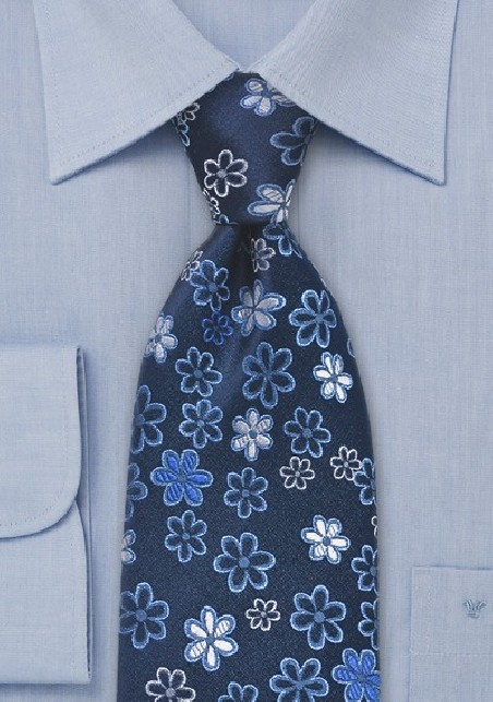 Dark Blue Floral Silk Tie