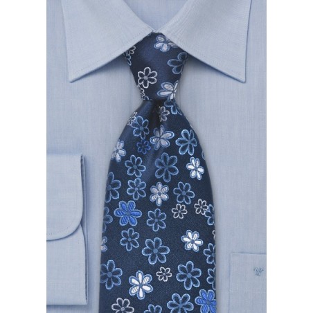 Dark Blue Floral Silk Tie