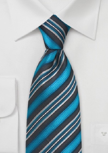 Turquoise and Black Striped Tie