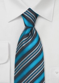 Turquoise and Black Striped Tie