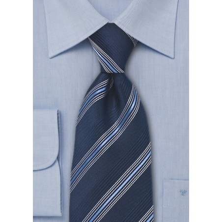Modern Navy Blue Striped Tie