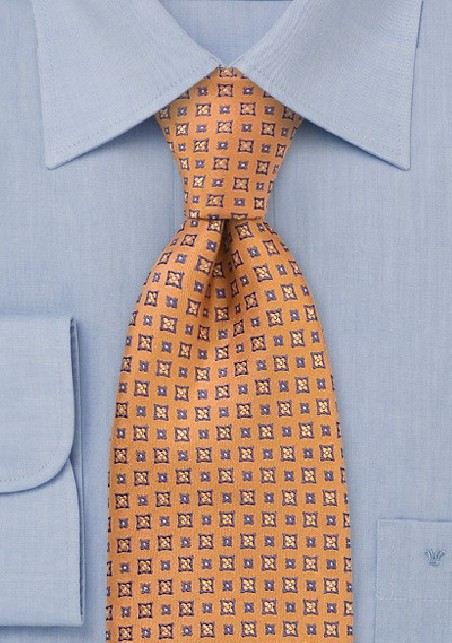 Tangerine with Blossom Print Tie