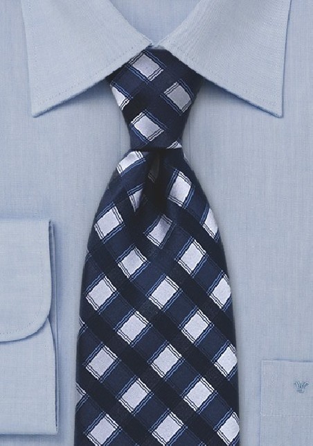 Navy and Silver Checkered Tie