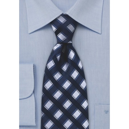 Navy and Silver Checkered Tie