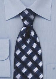 Navy and Silver Checkered Tie