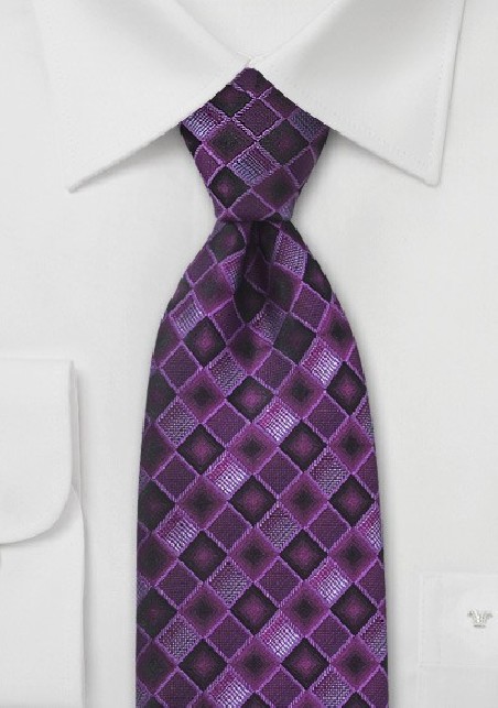 Retro Check Patterned Purple Tie