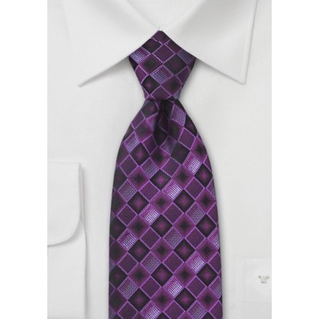 Retro Check Patterned Purple Tie