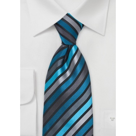 Teal, Aqua, and Gray Striped Tie