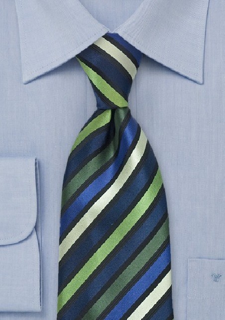 Striped Tie in Green, Navy, Black