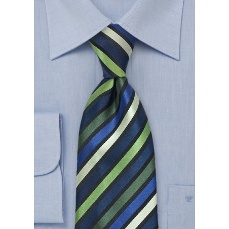 Striped Tie in Green, Navy, Black