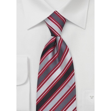 Striped Tie in Silver, Gray, Red