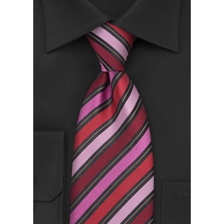 Modern Striped Tie in Pink, Red, Gray