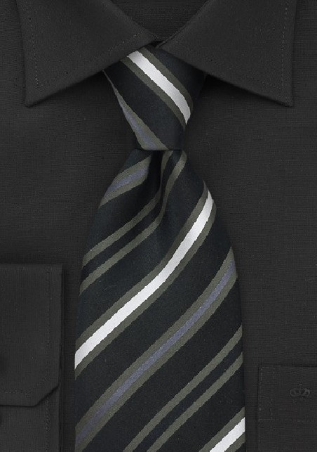 Striped Tie in Black, Olive, Silver