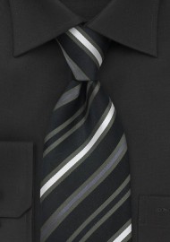Striped Tie in Black, Olive, Silver