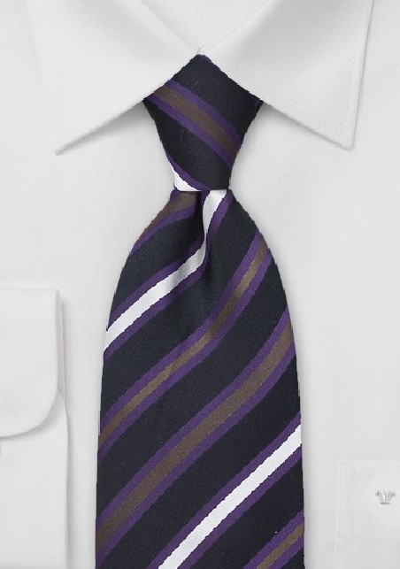 Modern Striped Tie in Black, Purple, Silver