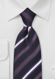 Modern Striped Tie in Black, Purple, Silver