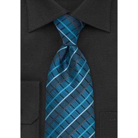 Turquise, Brown, Black Checkered Tie