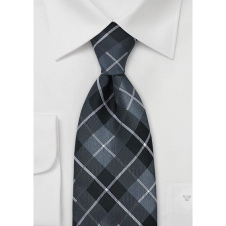 Tartan Check Tie in Black, Gray