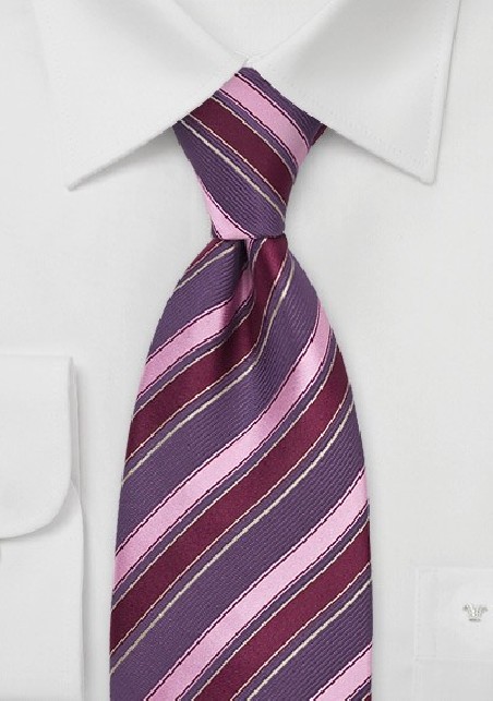 Striped Tie in Pink, Purple, Maroon