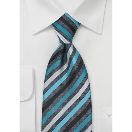 Teal and Gray Striped Tie