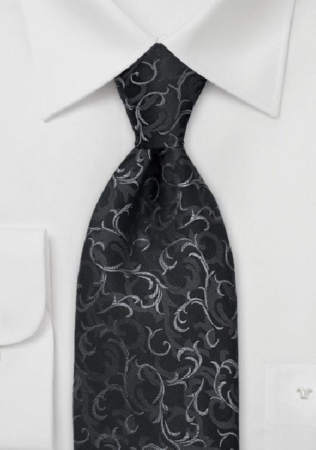 Black Scroll Pattern Silk Tie
