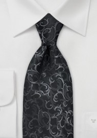 Black Scroll Pattern Silk Tie