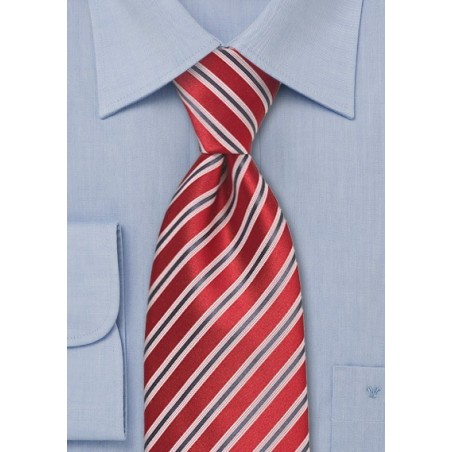 Red & Gray Striped Silk Tie