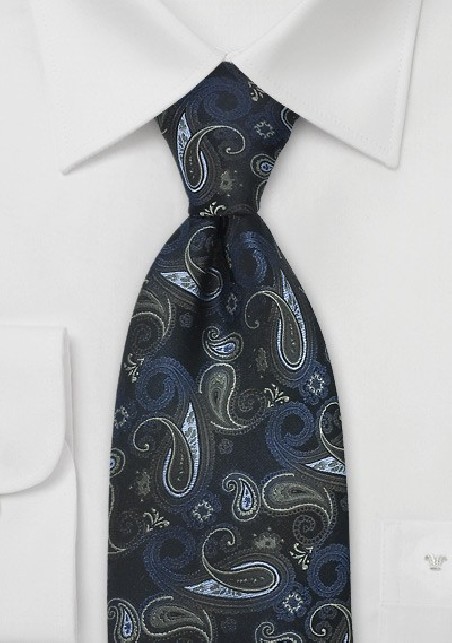 Dark Blue Paisley Silk Tie