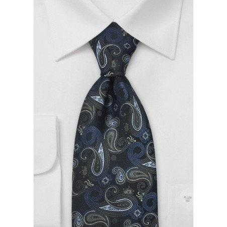 Dark Blue Paisley Silk Tie