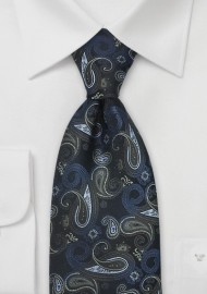 Dark Blue Paisley Silk Tie