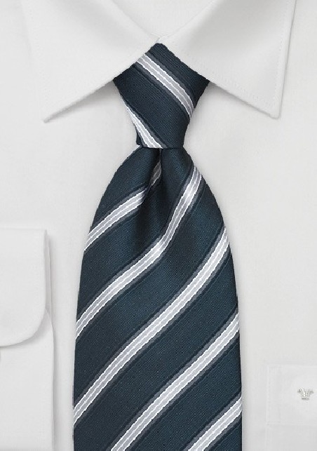 Striped Tie in Teal and Silver
