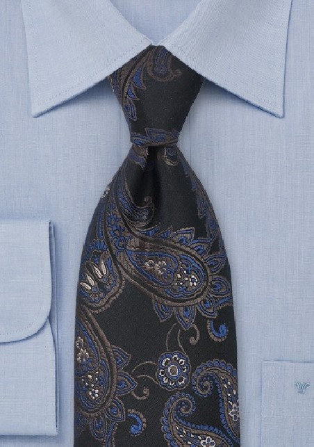 Paisley Tie in Black and Blue