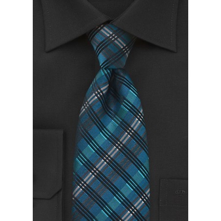 Modern Plaid Tie in Blue