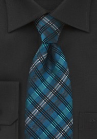 Modern Plaid Tie in Blue