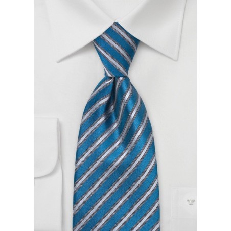 Striped Tie in Silver and Teal