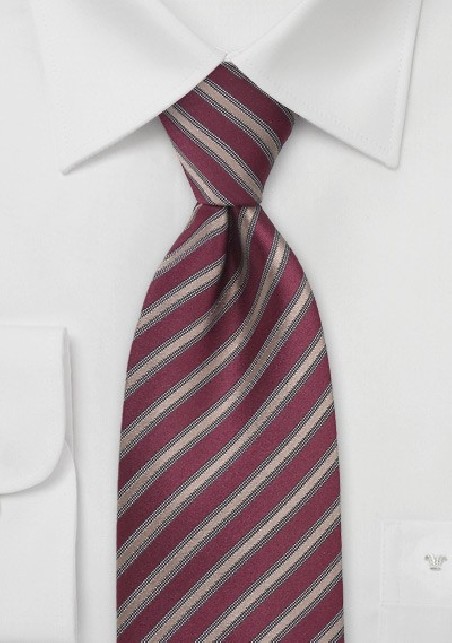 Dark Red Tie with Bronze Stripes