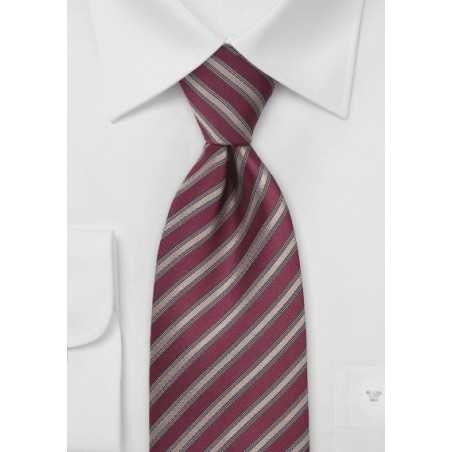 Dark Red Tie with Bronze Stripes