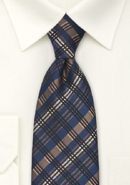 Navy and Bronze Checkered Tie