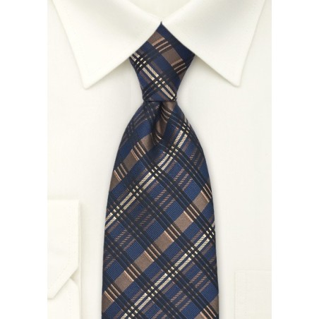 Navy and Bronze Checkered Tie