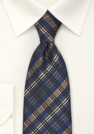 Navy and Bronze Checkered Tie