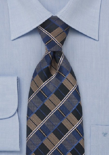 Brown, Blue, Black Checkered Tie